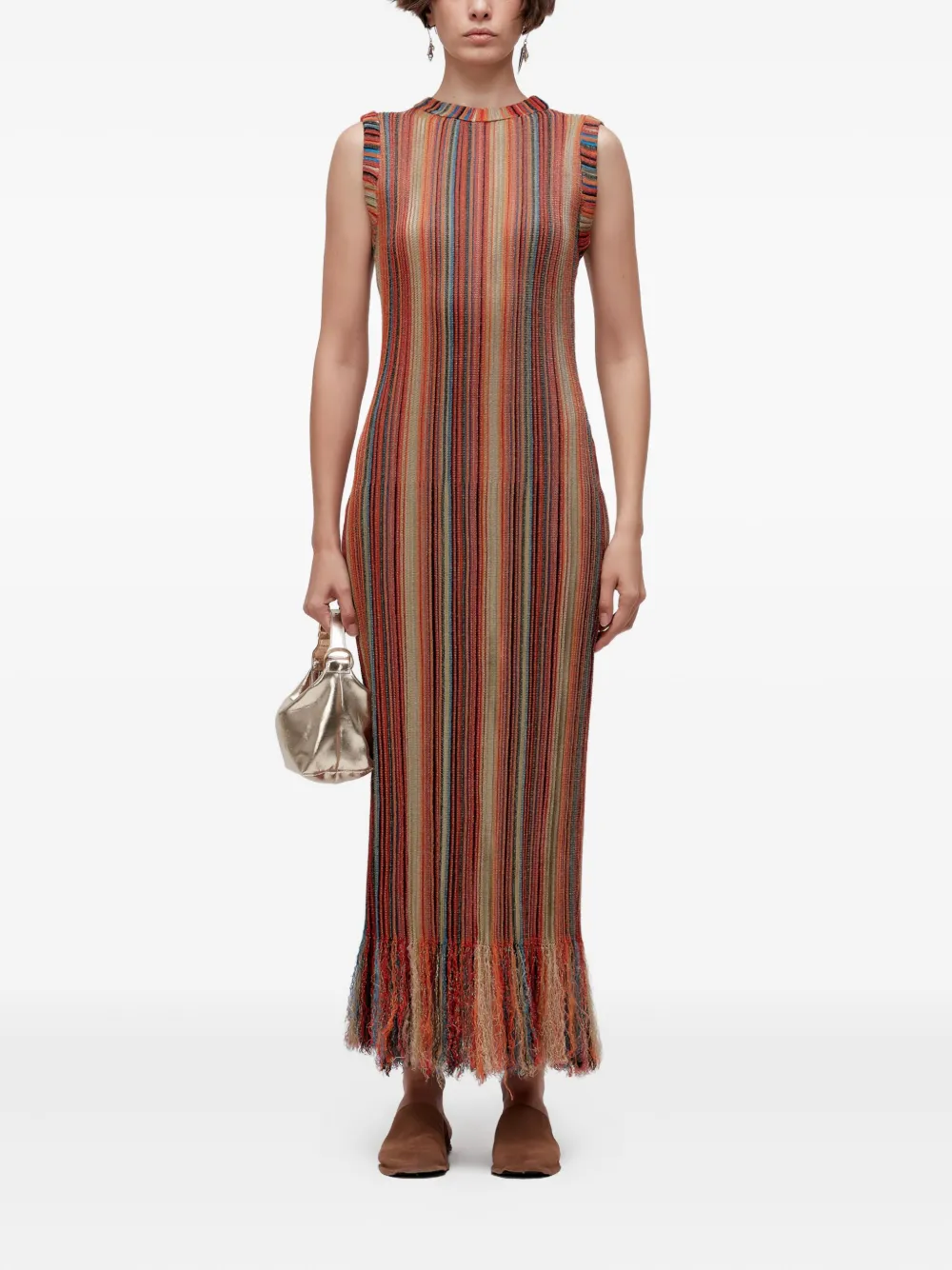 Osklen Geribbelde gestreepte maxi-jurk - Rood