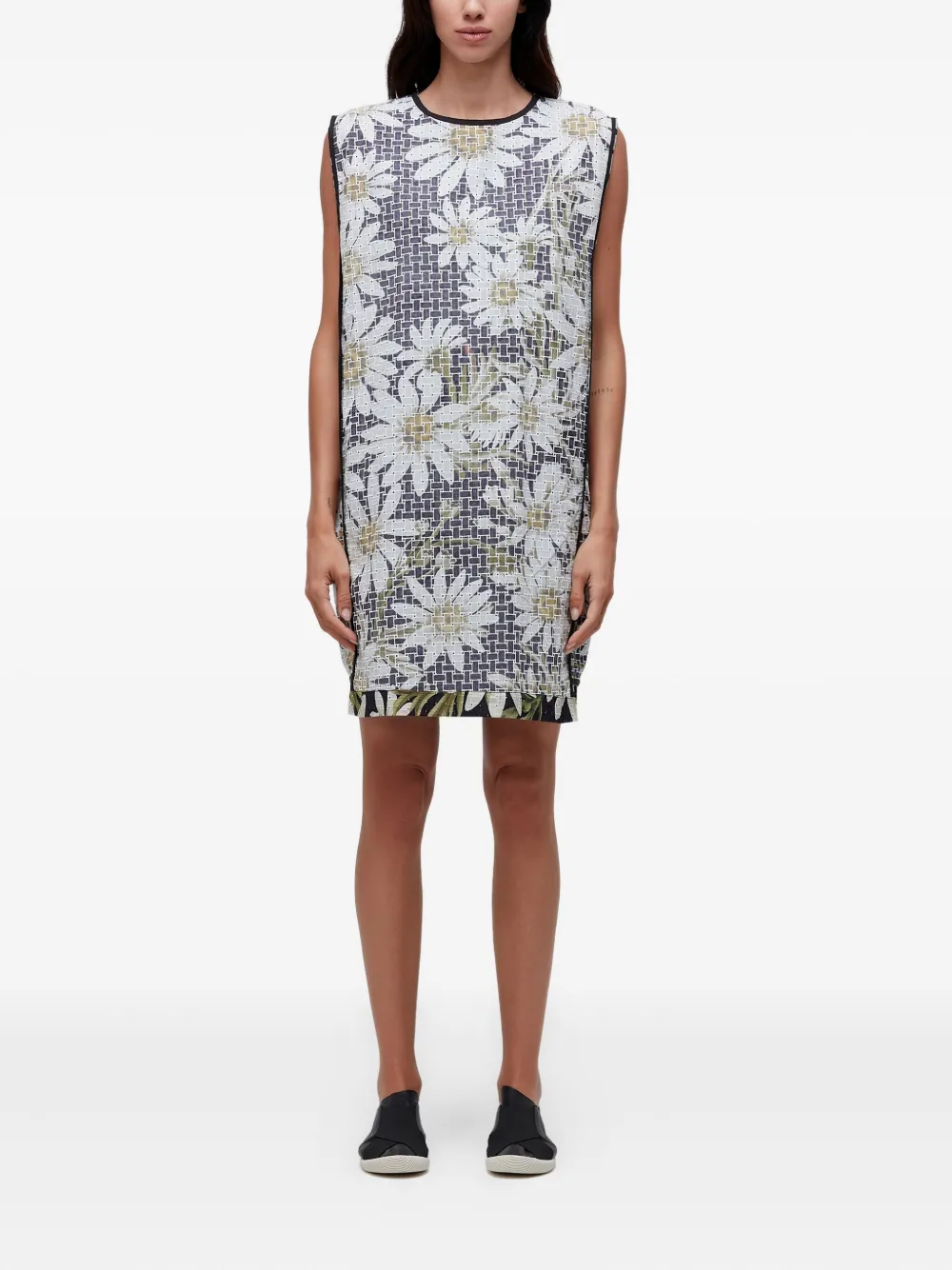 Osklen Daisy-print Sleeveless Mini Dress In Black