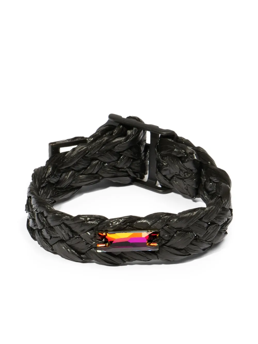  Osklen Braided-leather Crystal-embellished Bracelet - Black 