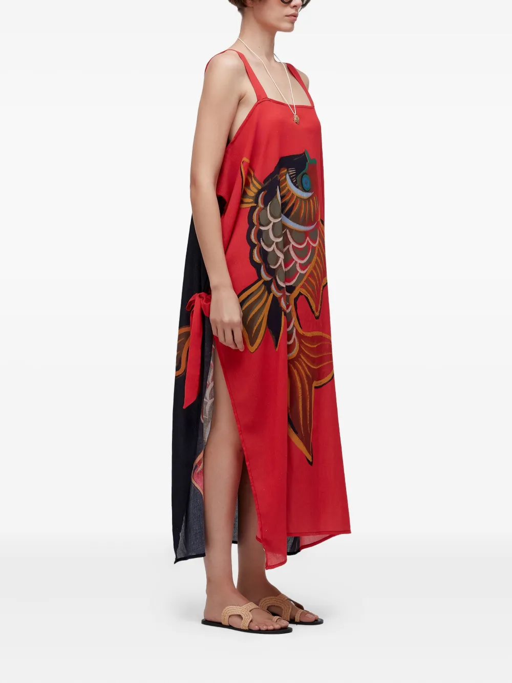 Osklen Pareo Peixe fish-print side-tie two-way maxi dress | Red | Image 1