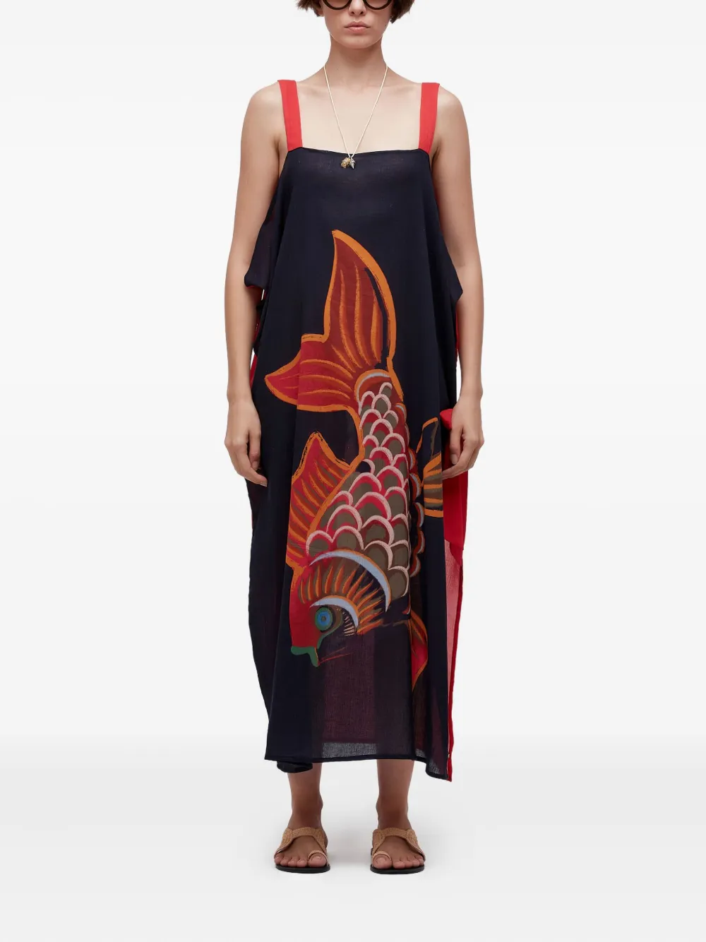 Osklen Pareo Peixe maxi-jurk met vissenprint en strik Rood