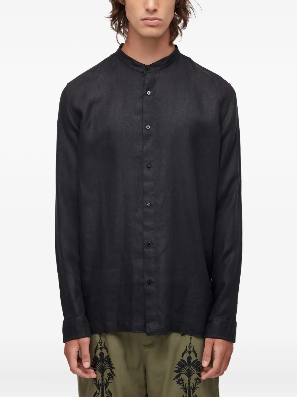 Osklen Leaf-embroidered Linen Shirt In Black