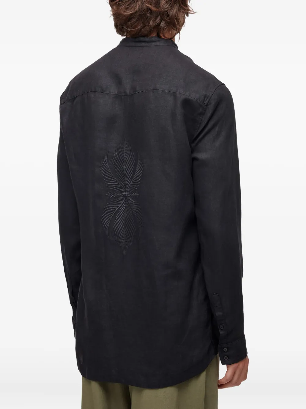 Osklen Leaf-embroidered Linen Shirt In Black