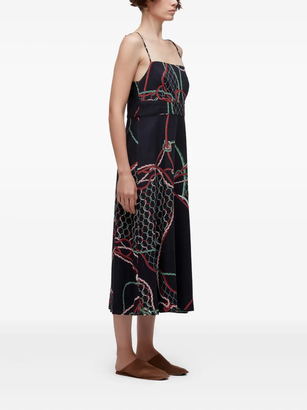 Osklen Rope-print Midi Dress In Black