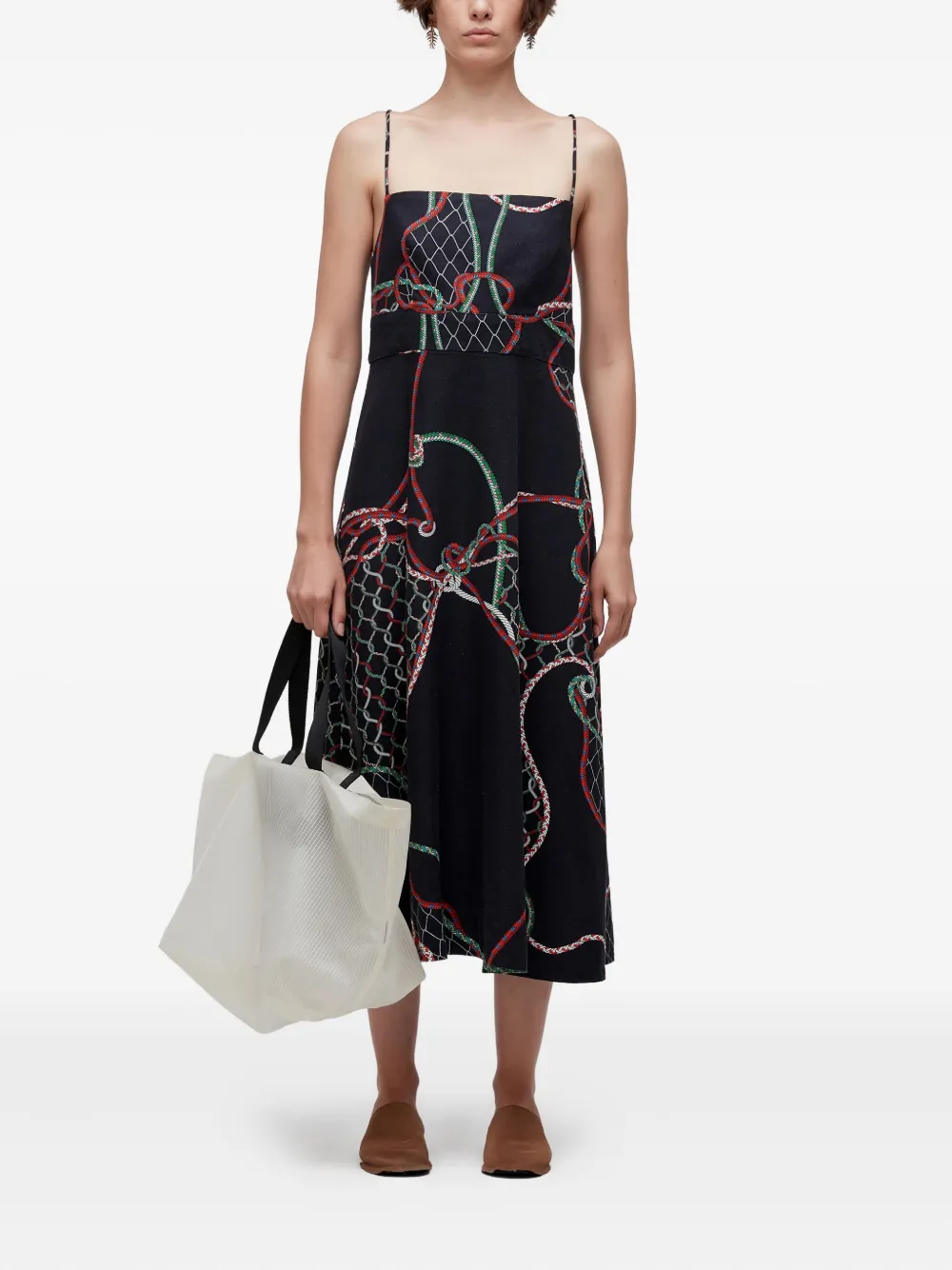 Osklen Rope-print Midi Dress In Black