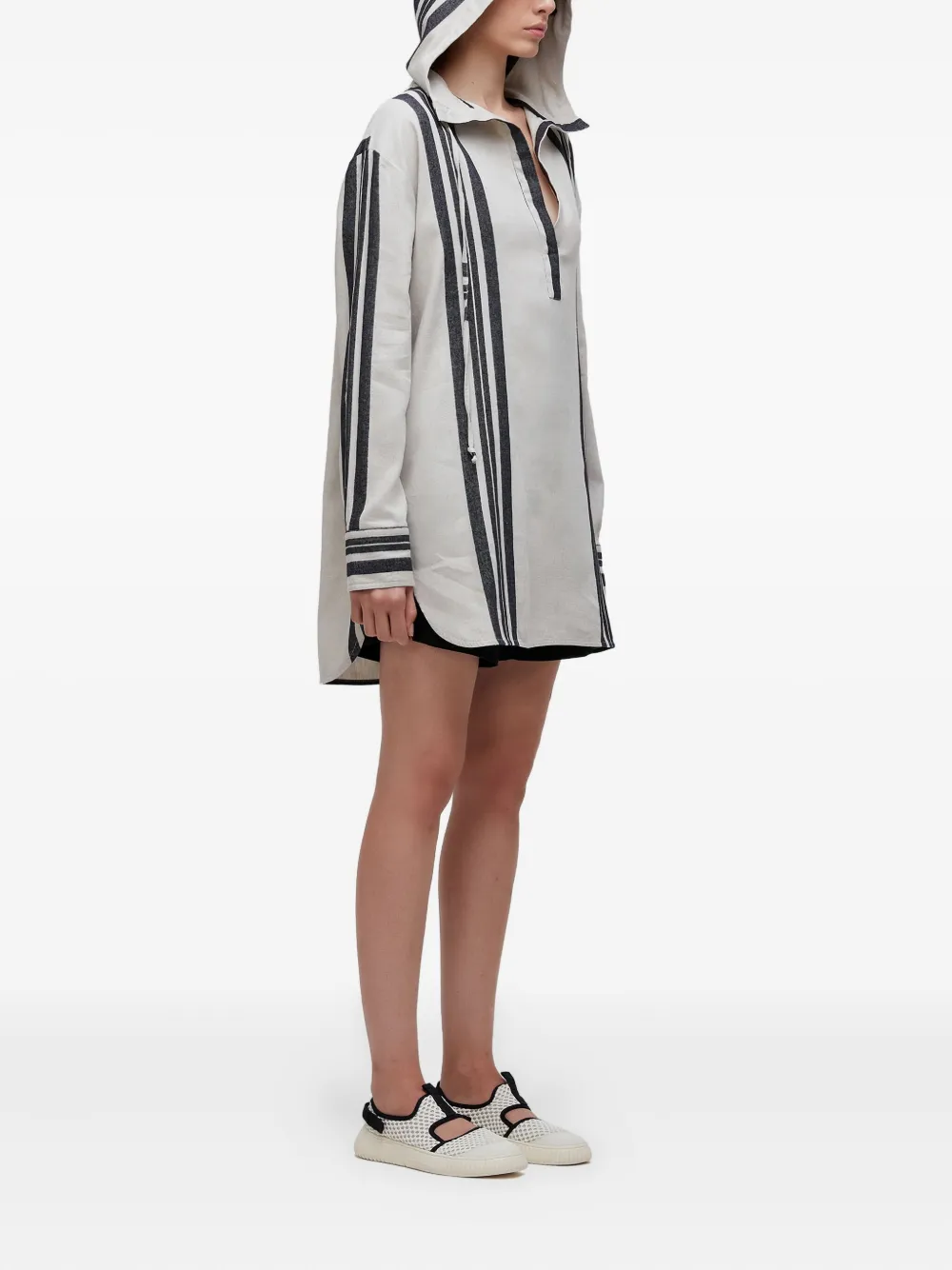 Osklen Hooded Striped Shirt Dress In White