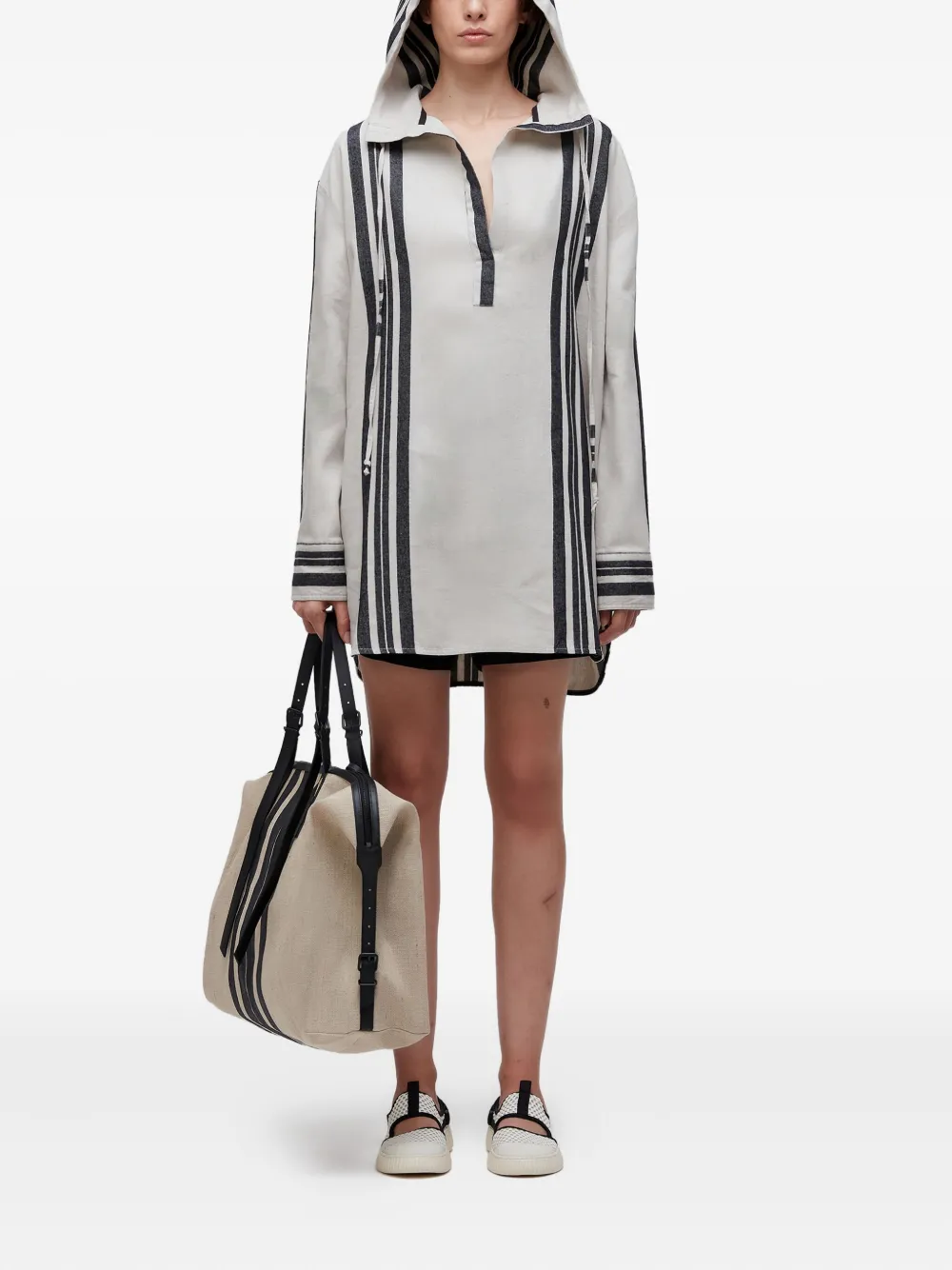 Osklen Hooded Striped Shirt Dress In White