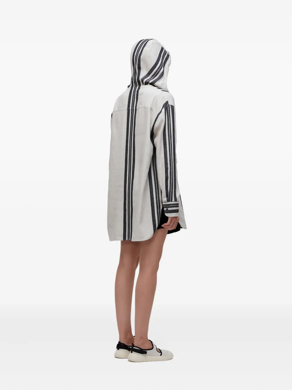 Osklen Hooded Striped Shirt Dress In White