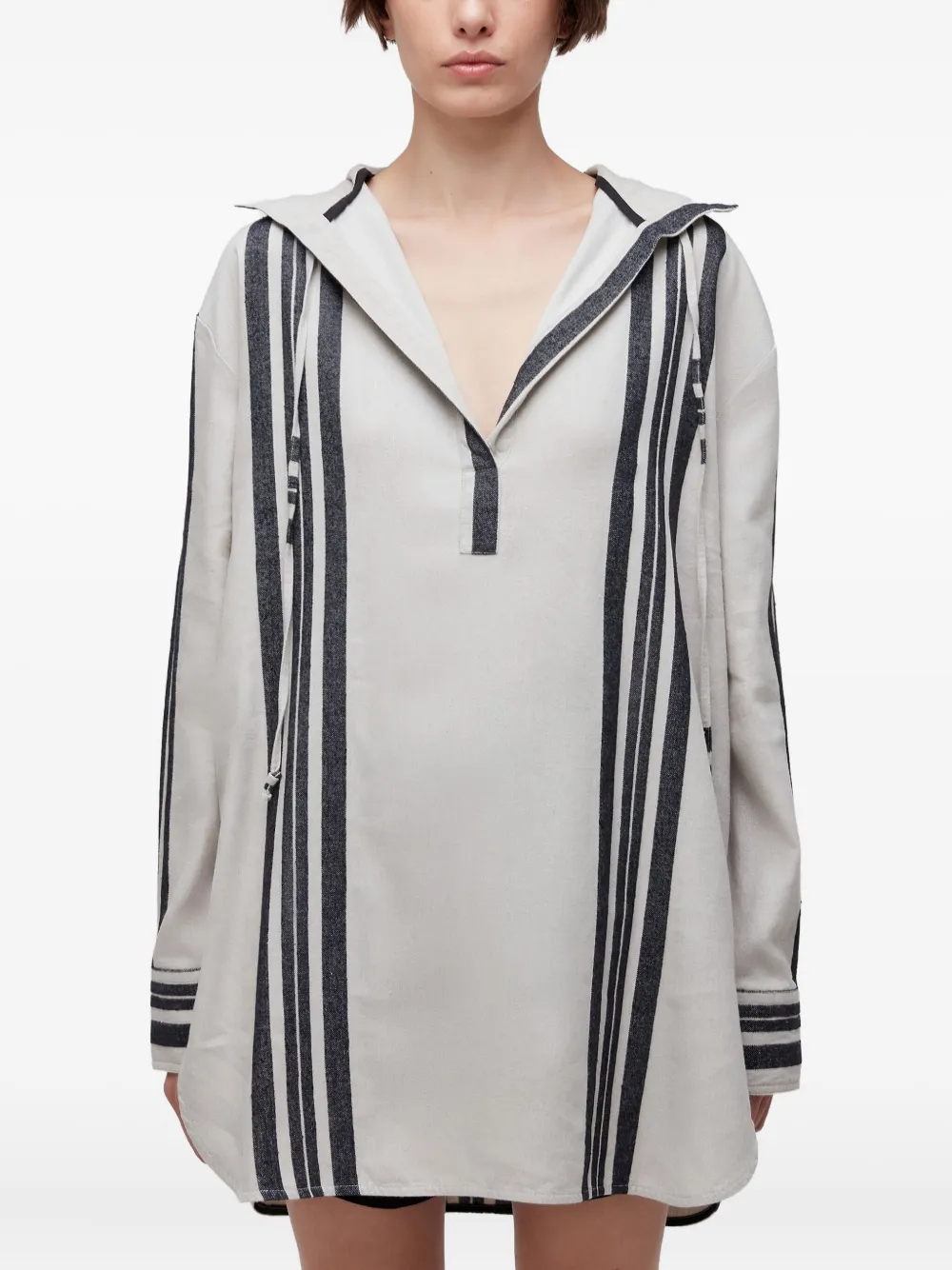 Osklen Hooded Striped Shirt Dress In White