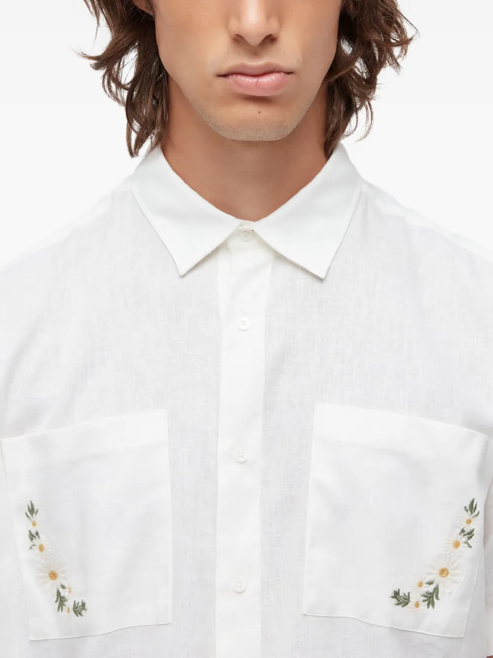 Osklen MC overhemd met geborduurde madeliefjes Wit