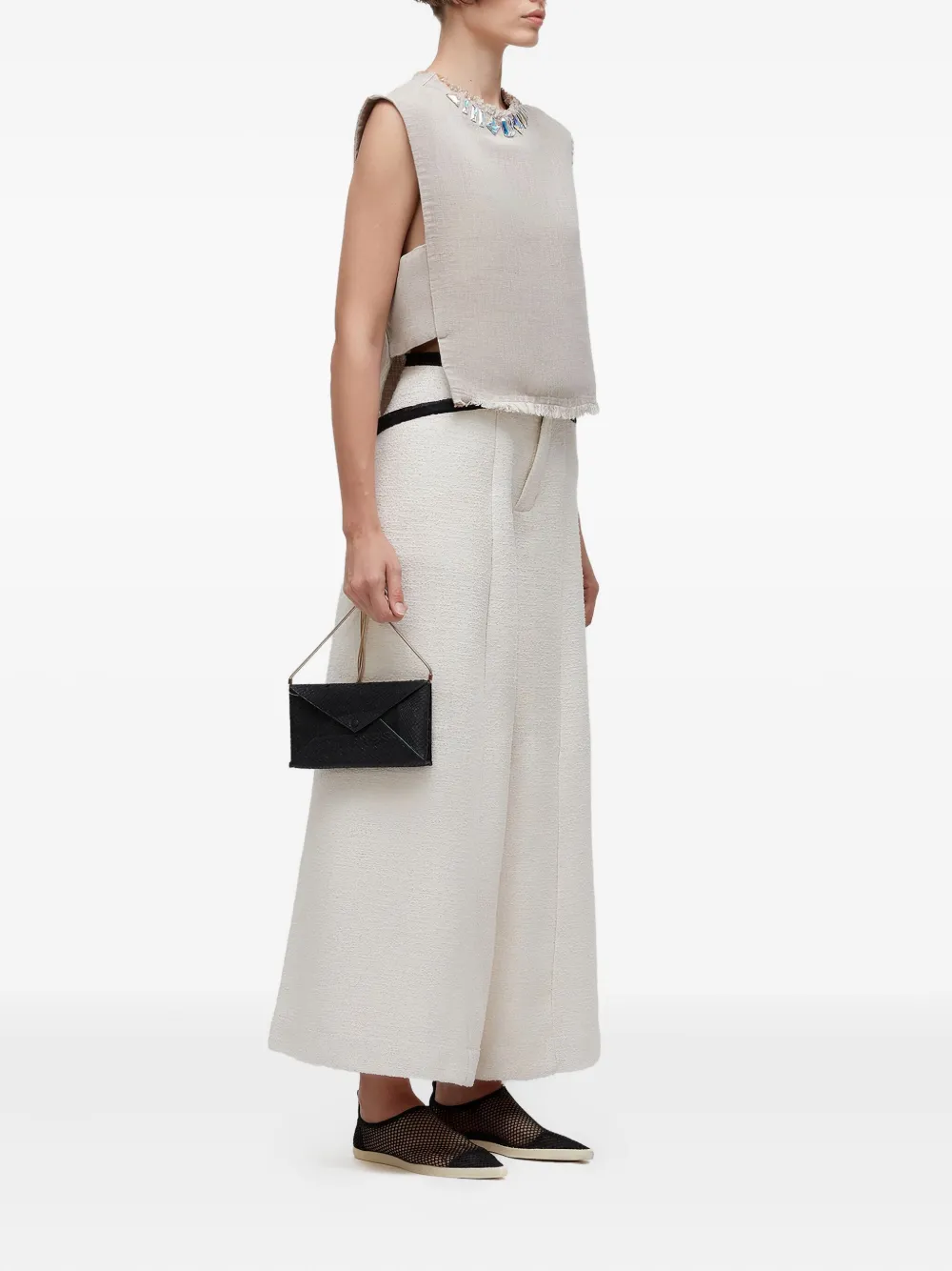 Osklen Top met kristallen en franje - Grijs