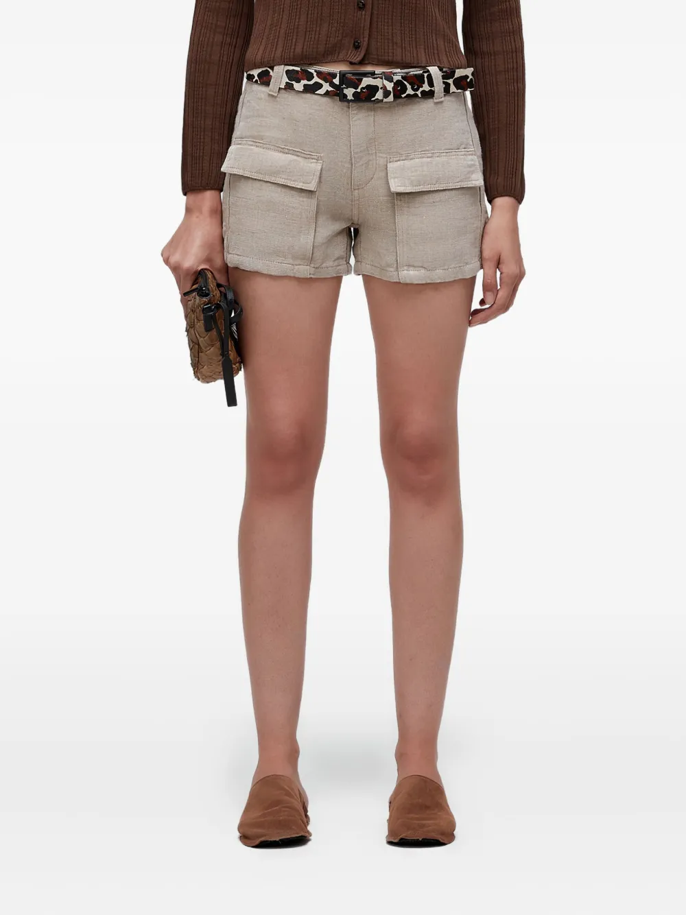 Osklen cargo pocket linen mini shorts - Neutrals