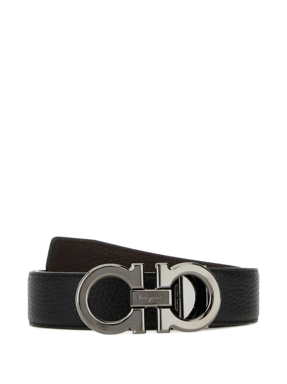 Ferragamo Gancini buckle reversible leather belt Zwart