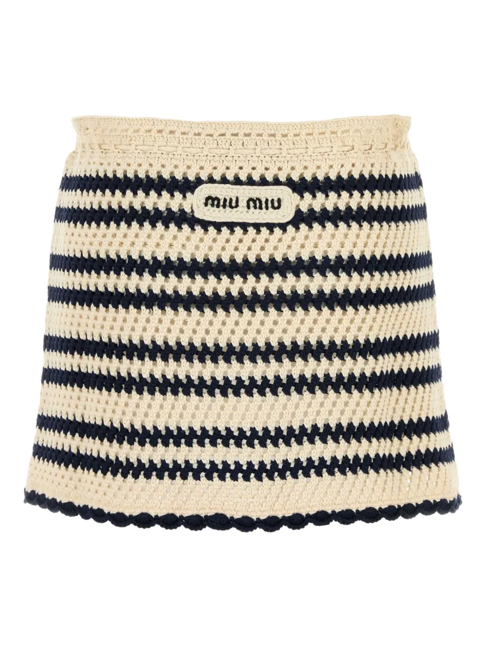 Miu Gehaakte gestreepte mini-rok Beige