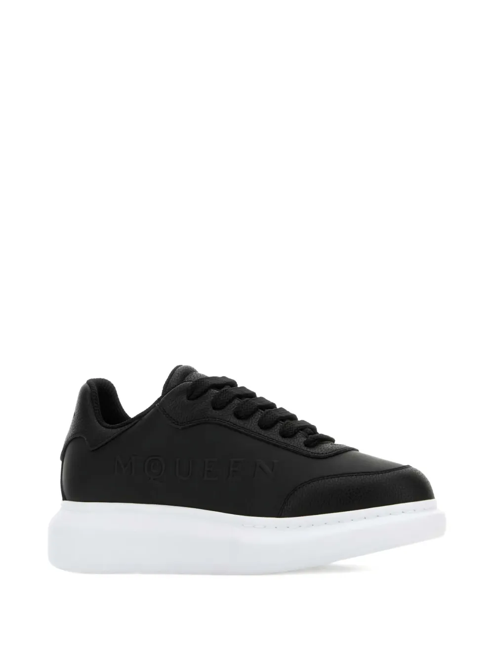 Alexander Mcqueen Women Black Leather Sneakers With Black Leather Heel