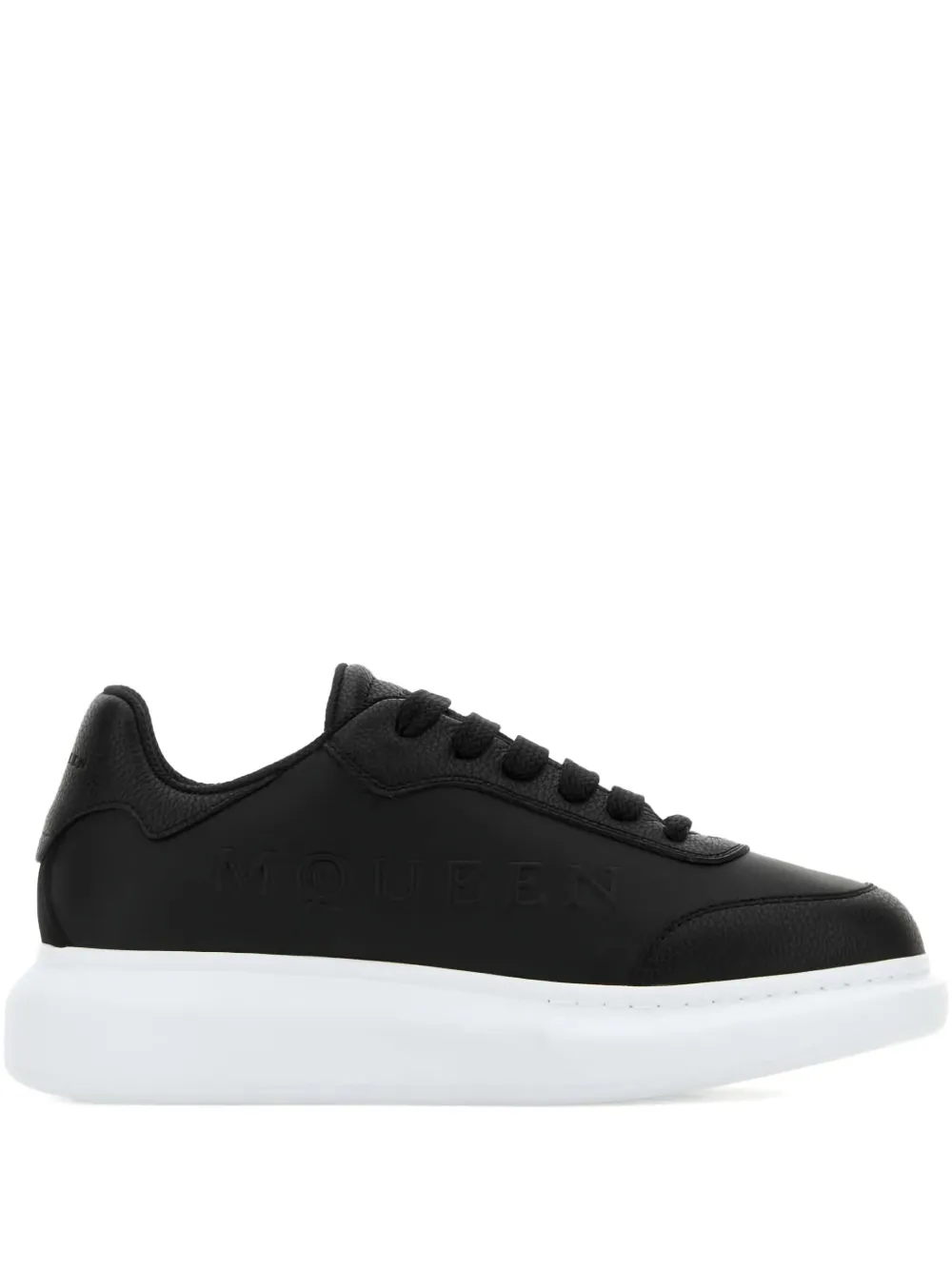 Alexander Mcqueen Women Black Leather Sneakers With Black Leather Heel