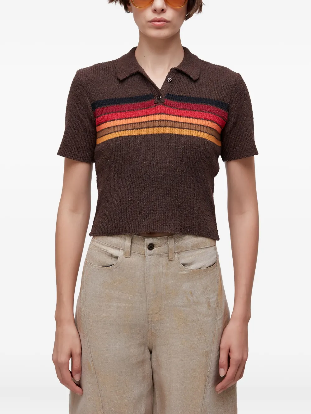 Osklen Stripe-detail Polo Top In Brown