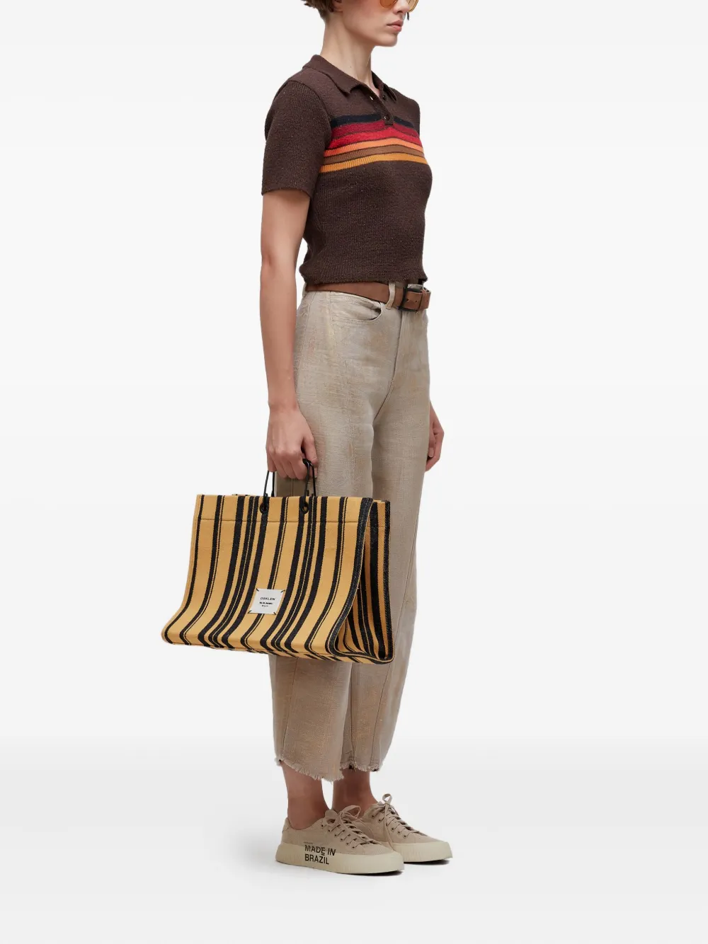 Osklen Polotop met gestreept detail - Bruin