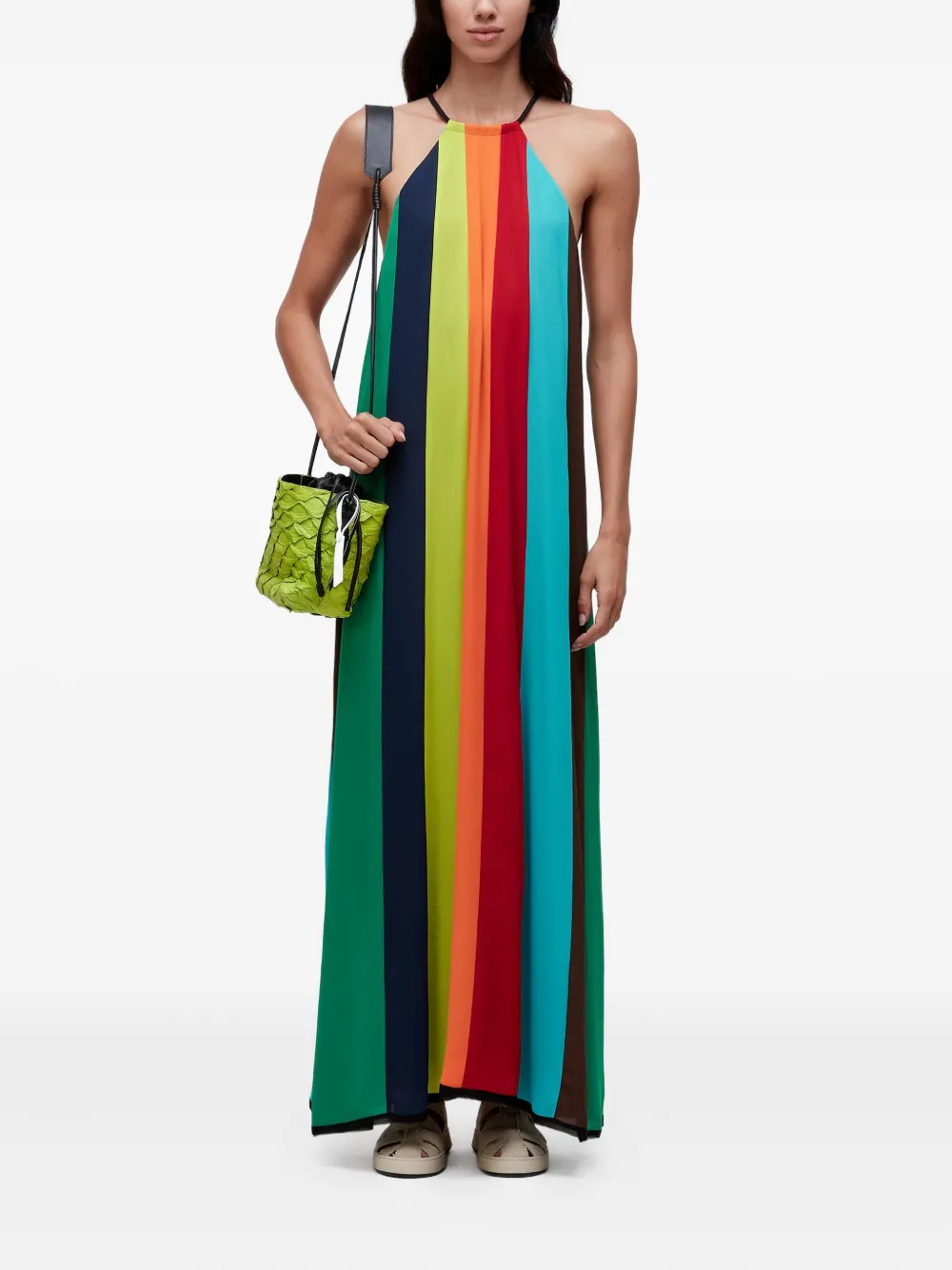 Osklen Maxi-jurk met halternek en regenboogstreep - Blauw