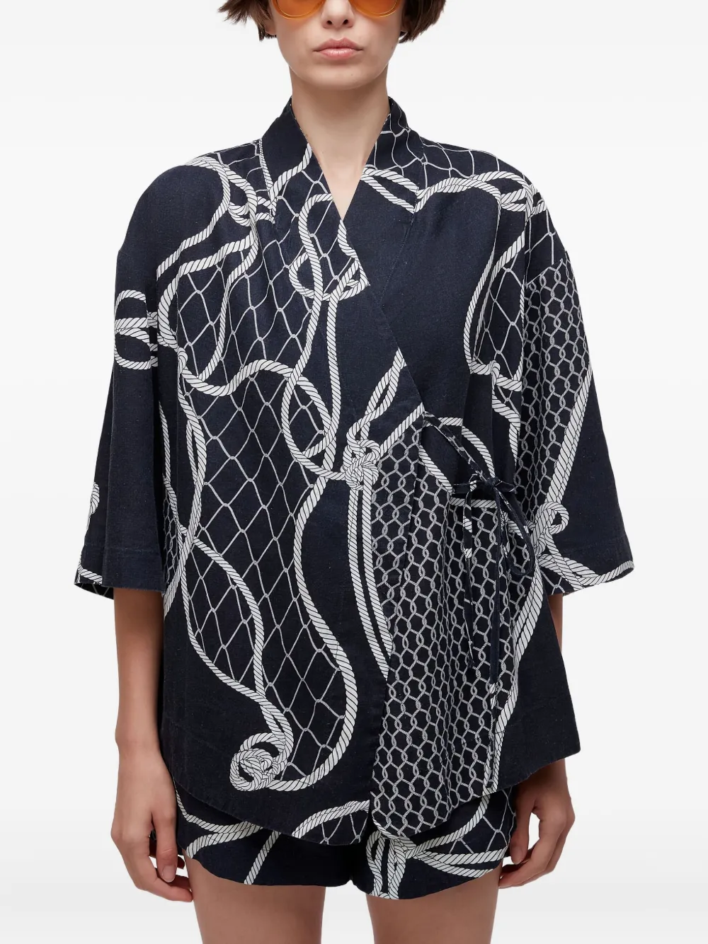 Osklen rope-print knot kimono | Blue | Image 1