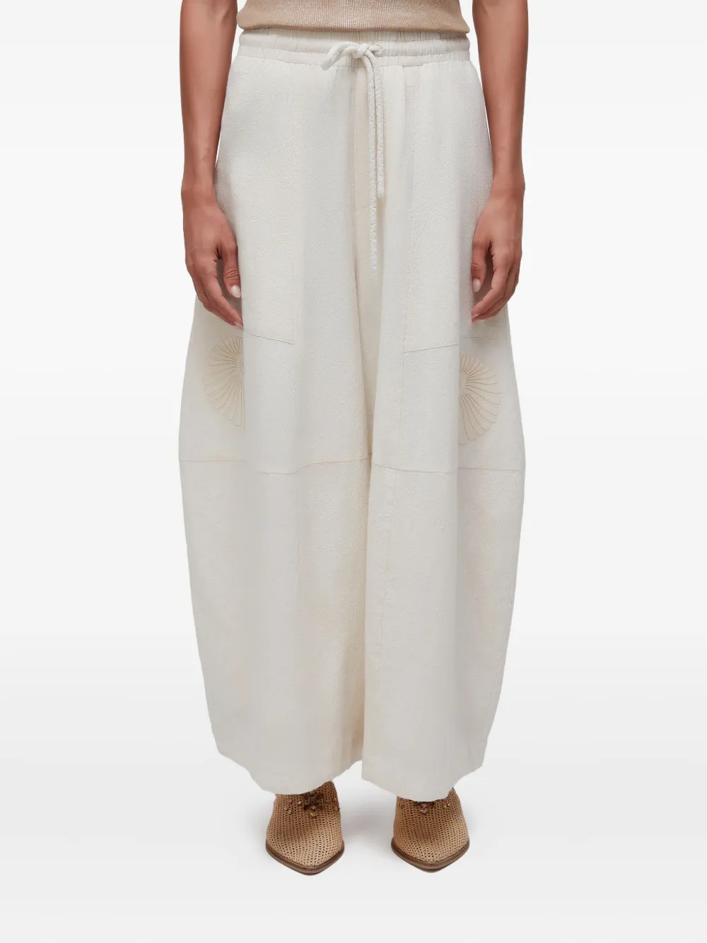 Osklen Bordado Concha shell-embroidered drawstring trousers | White | Image 1
