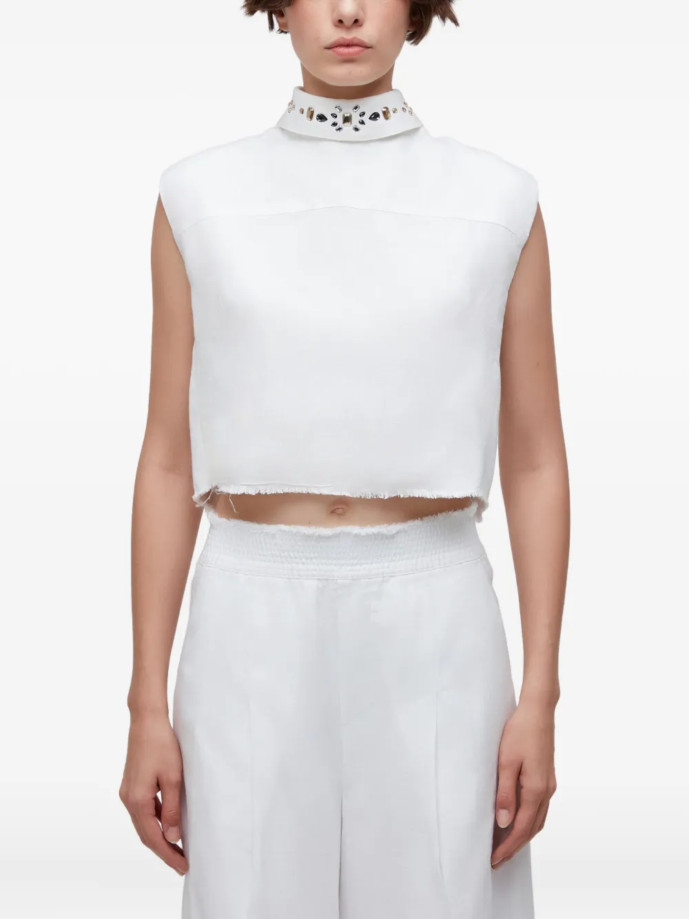 Osklen Embellished-collar Sleeveless Top In White