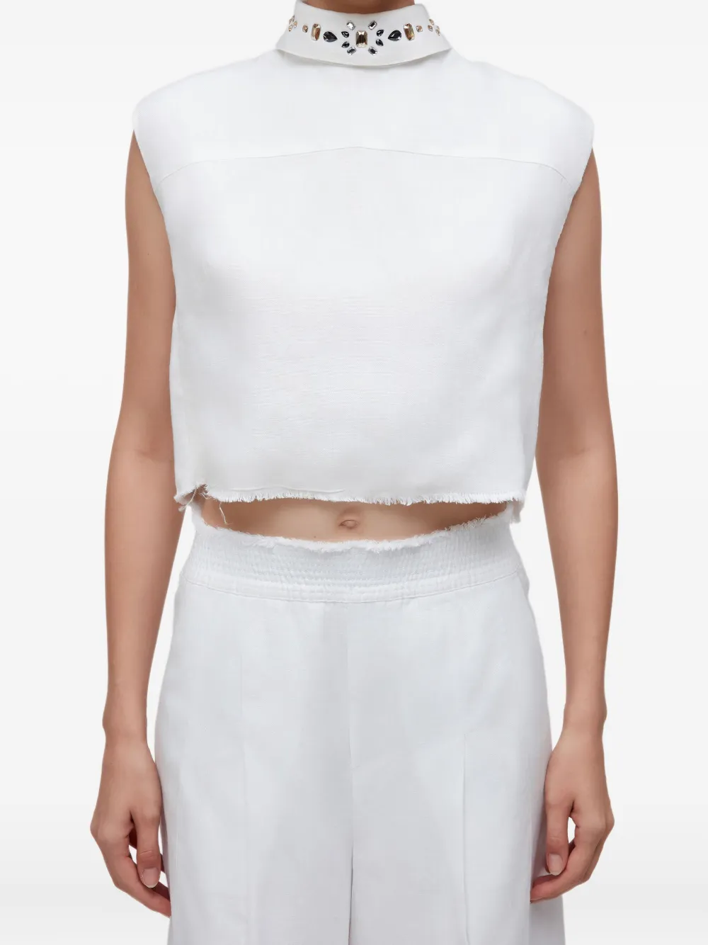 Osklen Embellished-collar Sleeveless Top In White