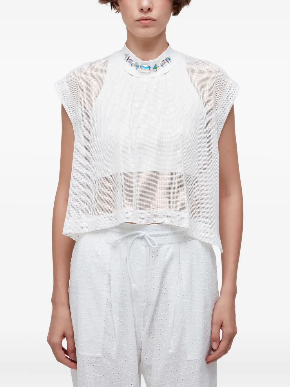 Osklen Embellished Mesh Blouse In White