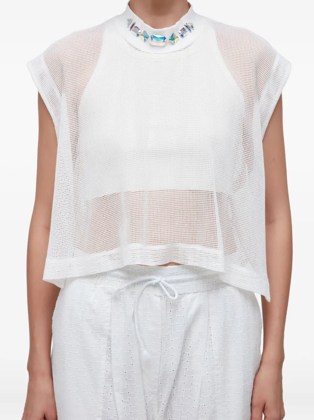 Osklen Embellished Mesh Blouse In White