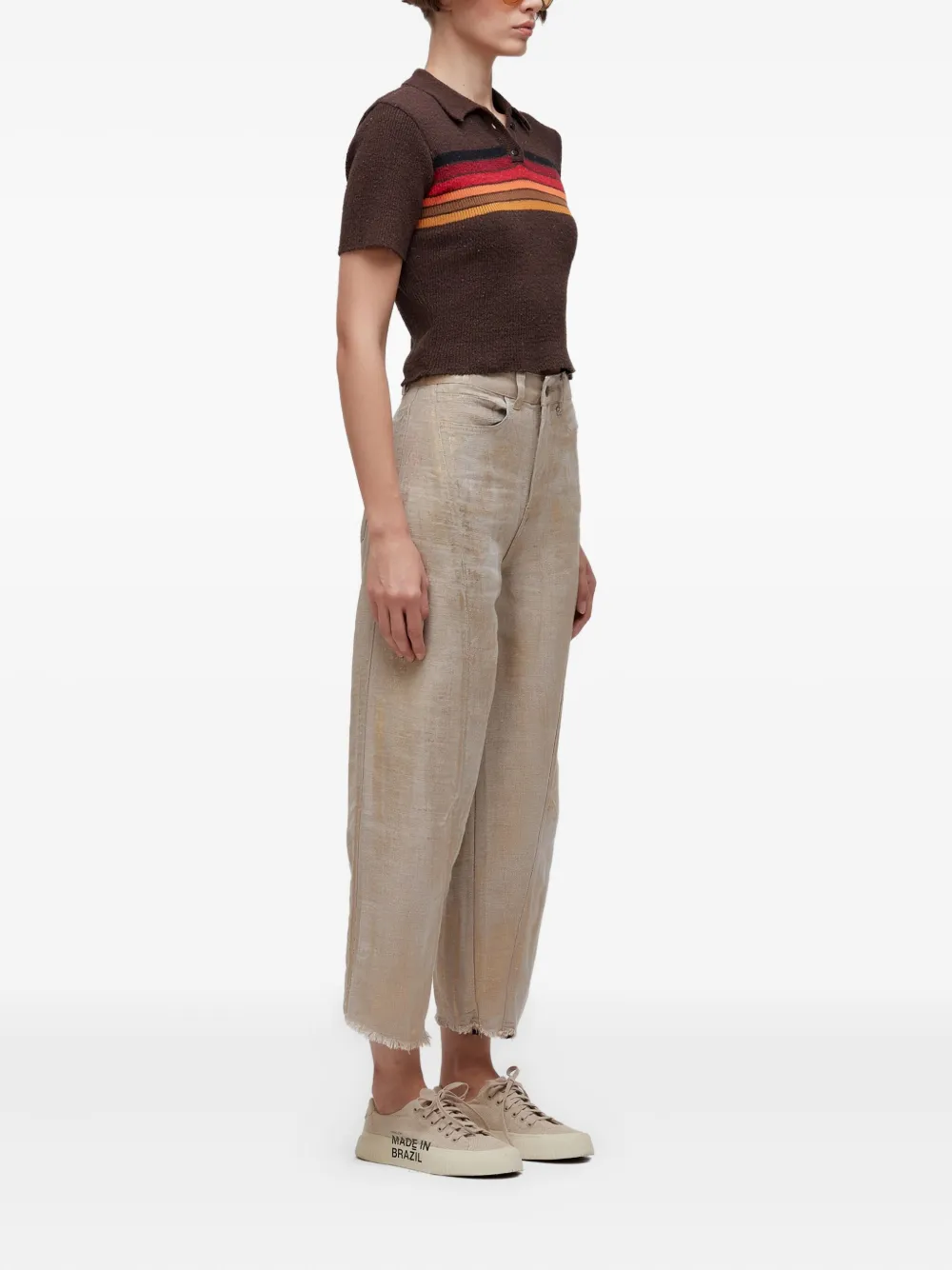 Osklen metallic frayed-hem cropped trousers | Cropped Pants | Image 2