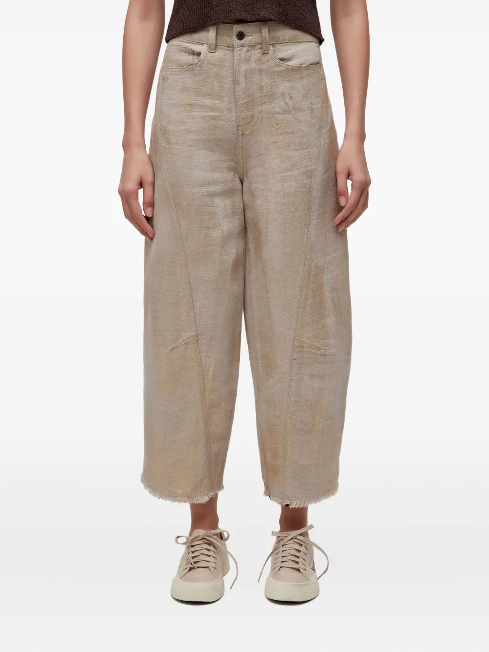 Osklen metallic frayed-hem cropped trousers | Neutrals | Image 1