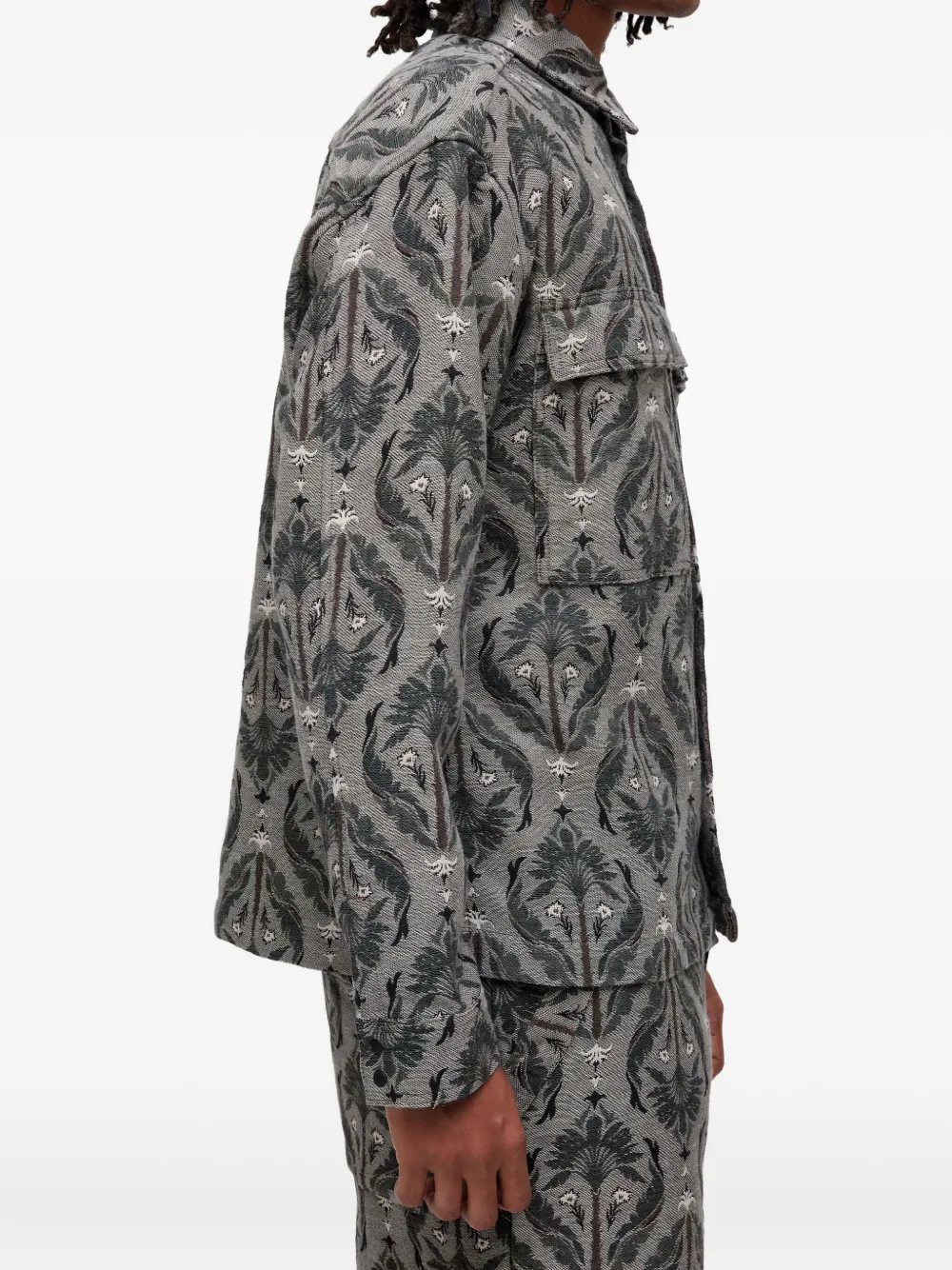 Osklen Jacquard Floral-pattern Shirt Jacket In Gray