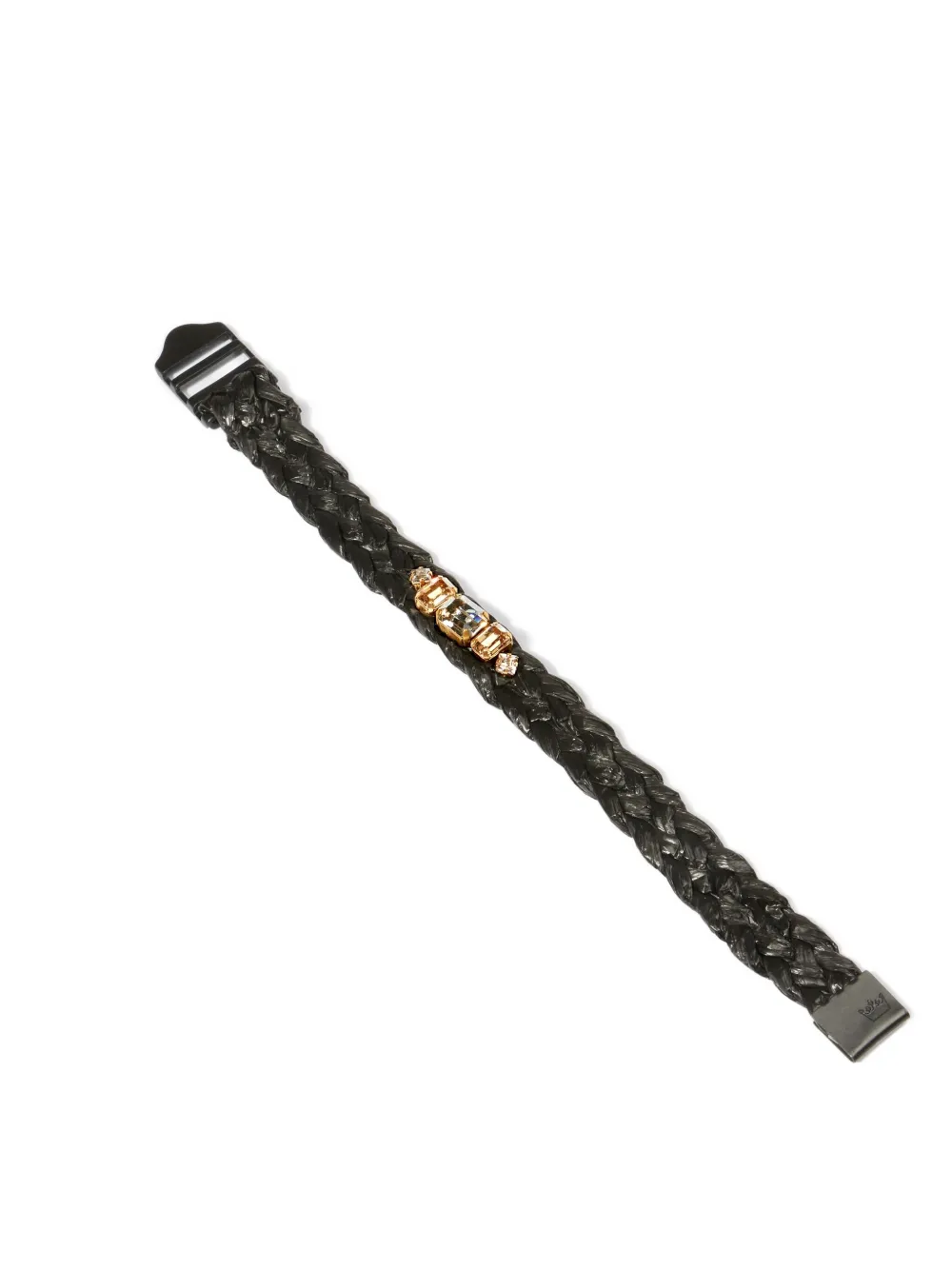  Osklen Braided-leather Crystal-embellished Bracelet - Black 