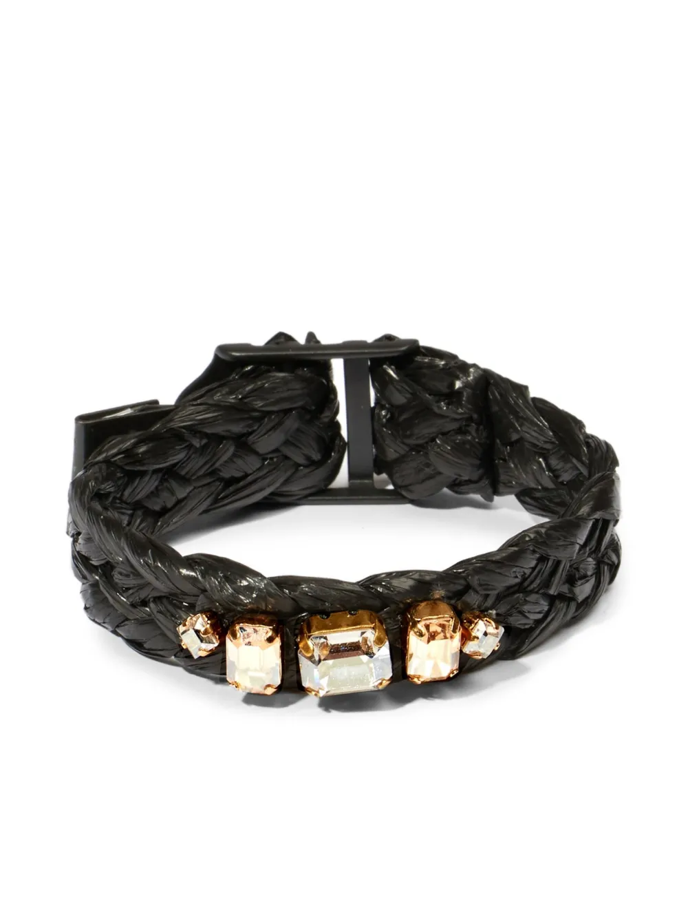  Osklen Braided-leather Crystal-embellished Bracelet - Black 