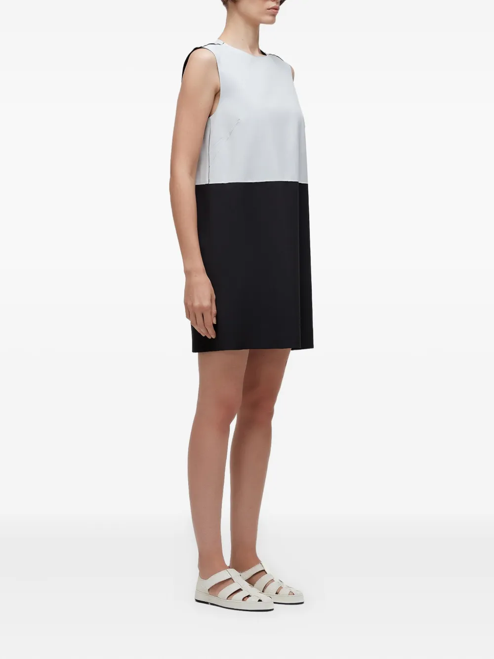 Osklen Bicolor Sleeveless Shift Mini Dress In Black