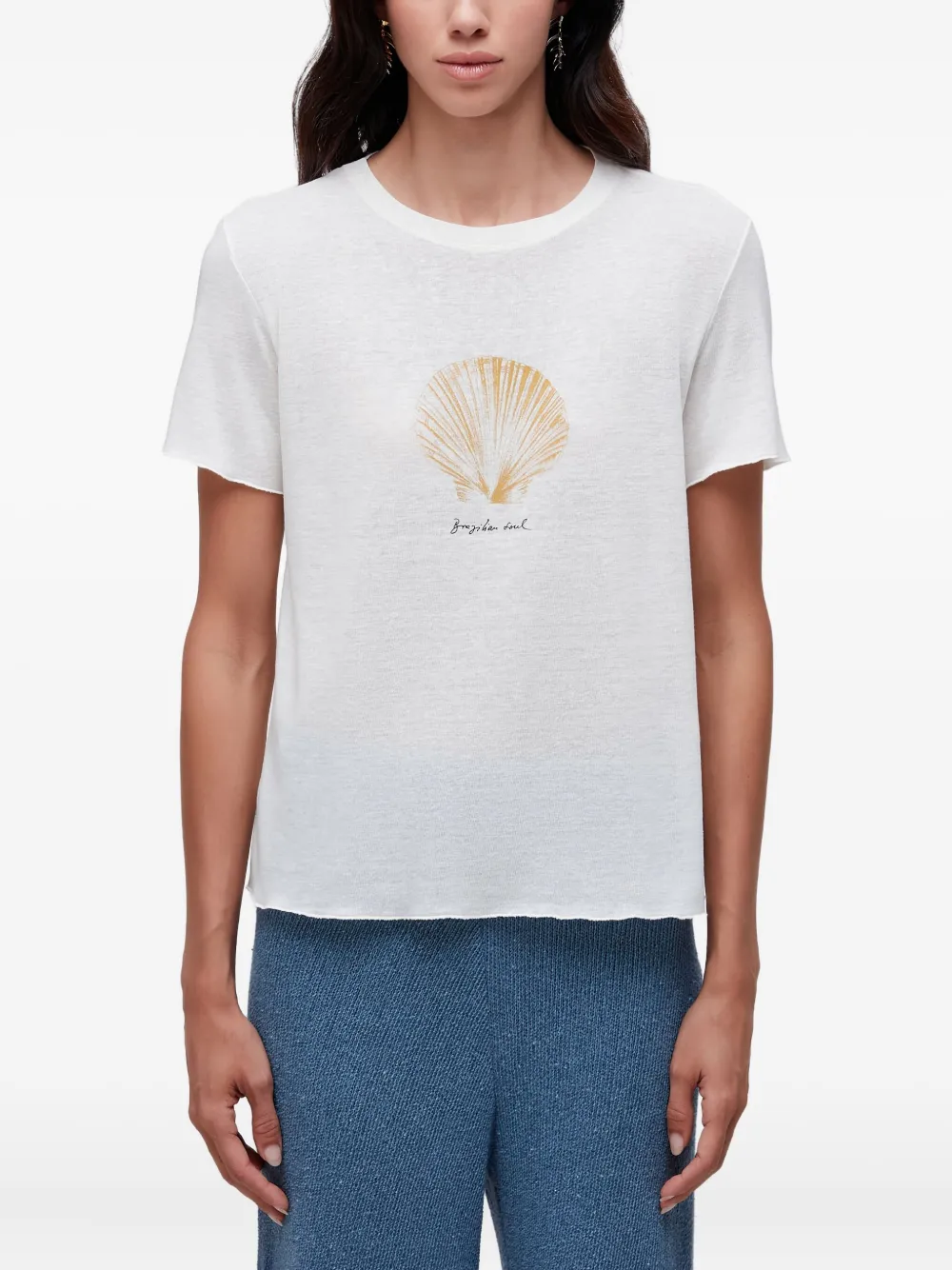 Osklen shell-print raw-edge T-shirt | White | Image 1
