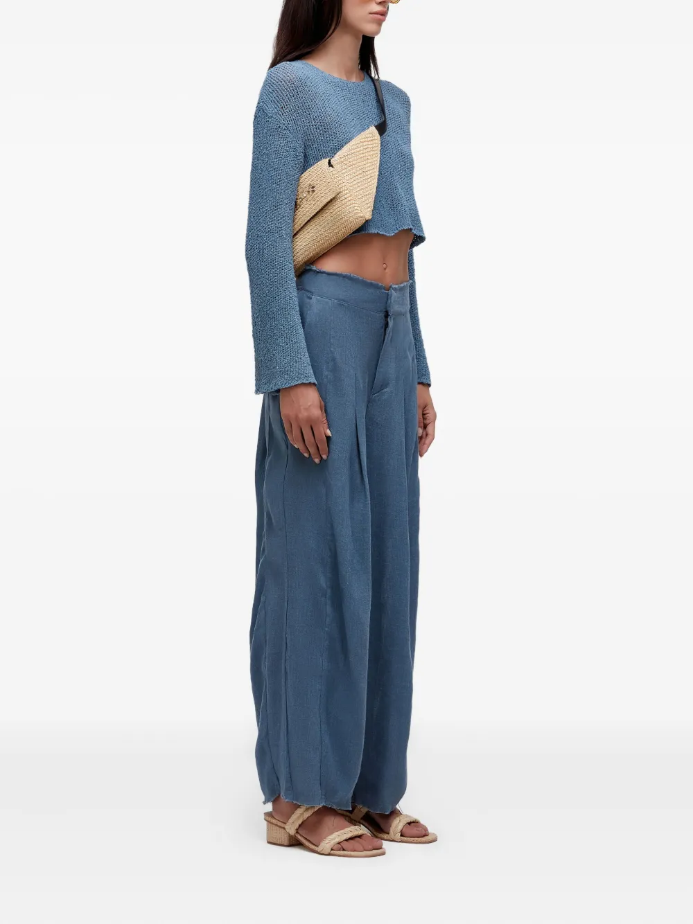 Osklen Plooibroek met franje - Blauw
