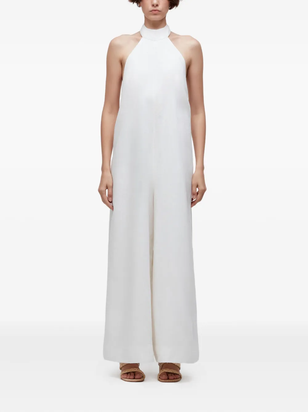 Osklen Crystal-embellished Halter Jumpsuit In White