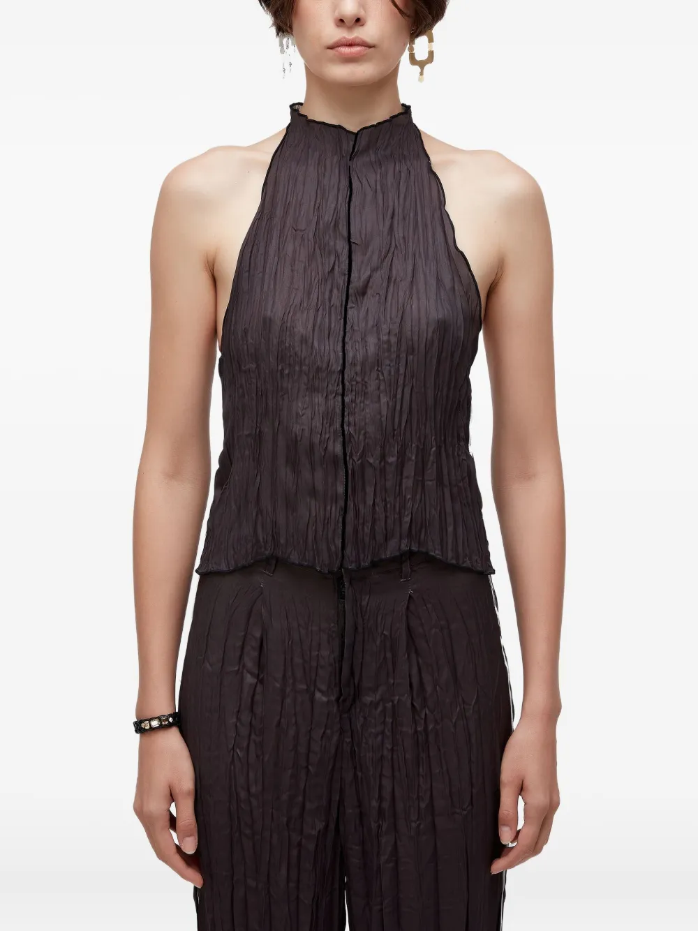 Osklen raglan pleated satin top | Black | Image 1