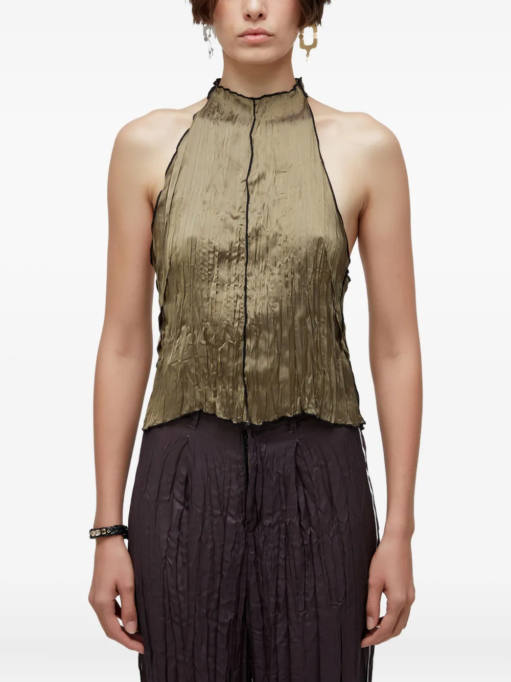  Osklen Raglan Pleated Satin Top - Black 