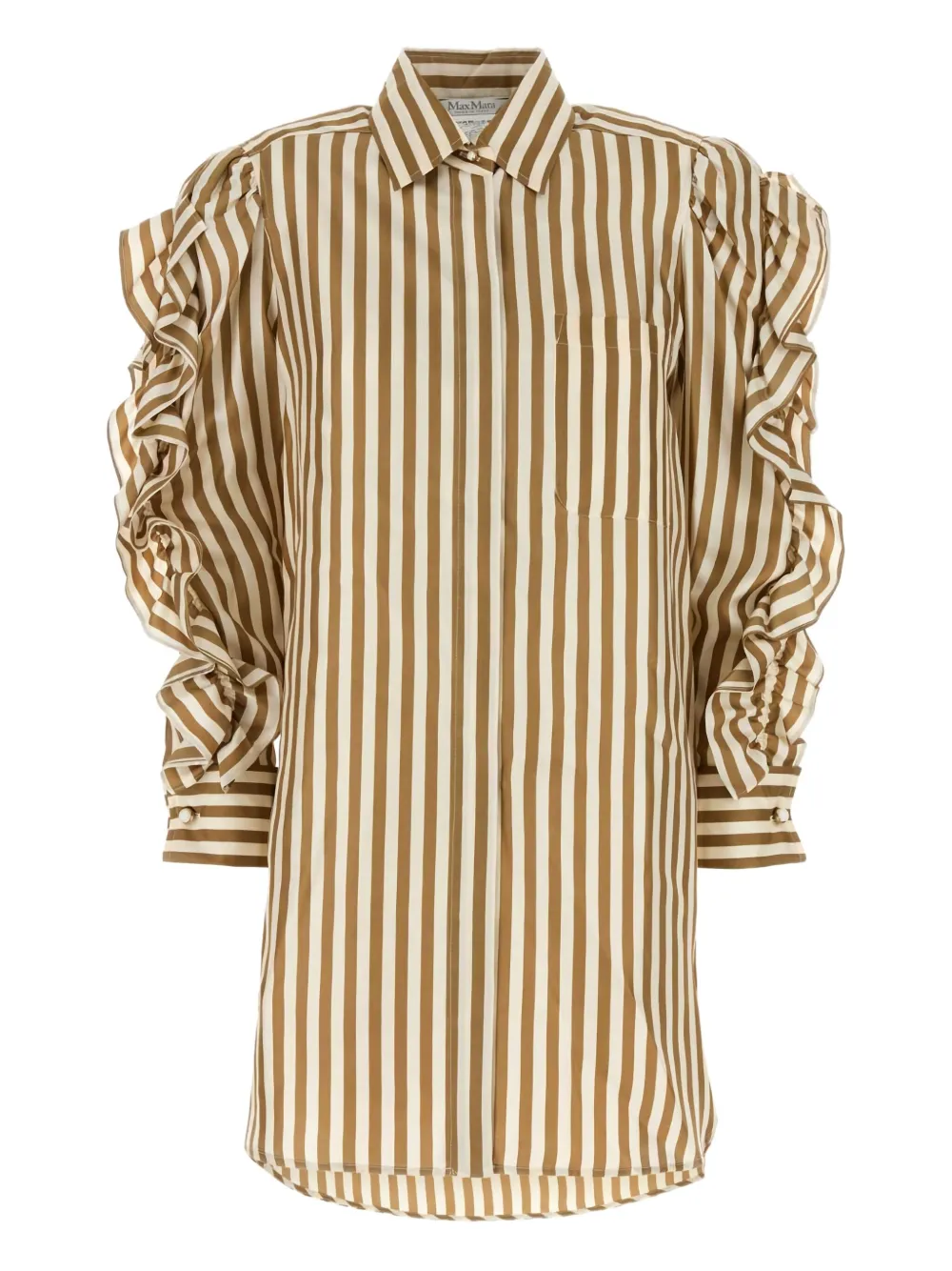 Max Mara Manna gestreepte blousejurk met ruches Geel