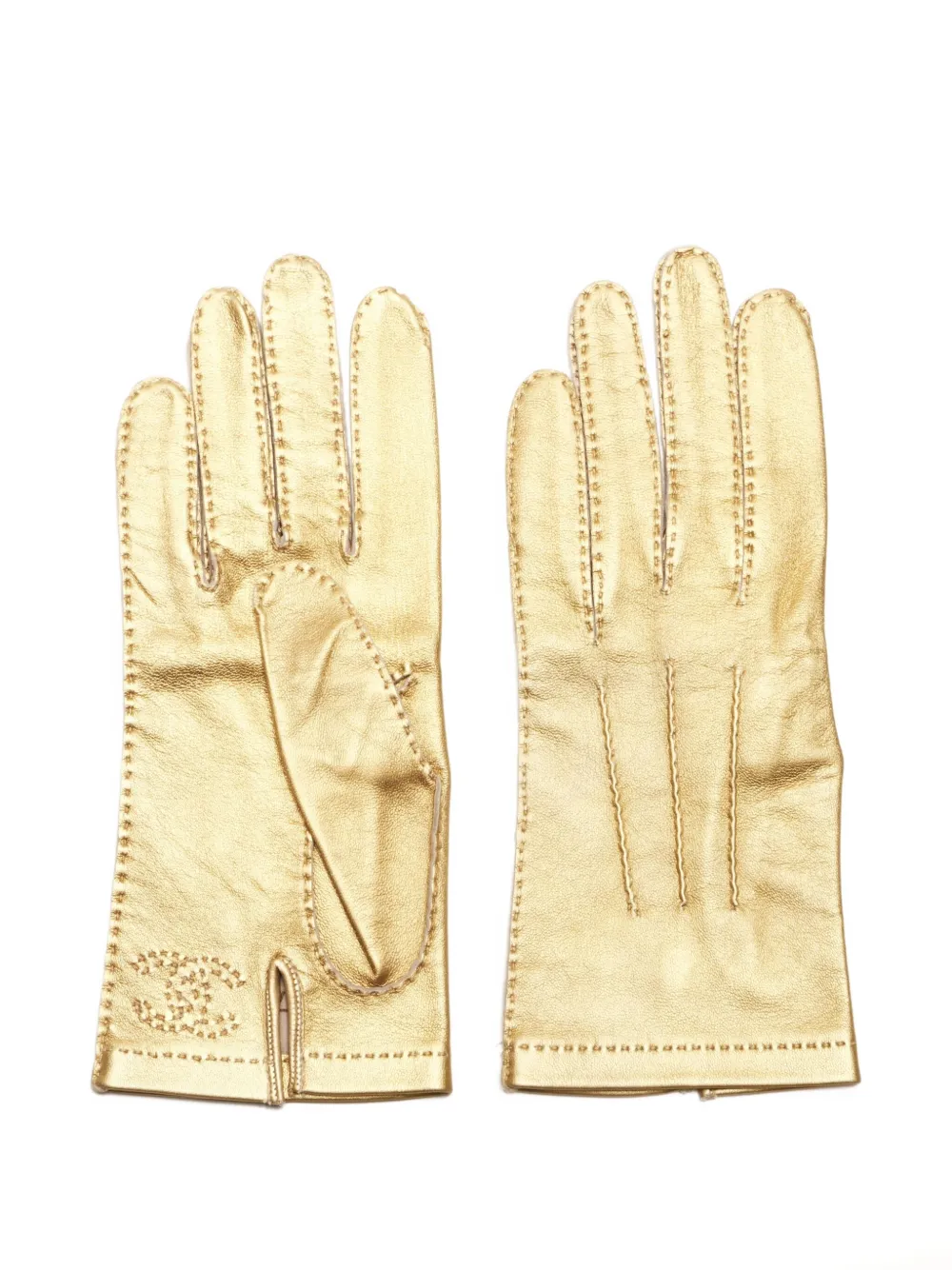 CHANEL Pre-Owned 1990-2000s interlocking CC leather gloves | Gold | Image 1