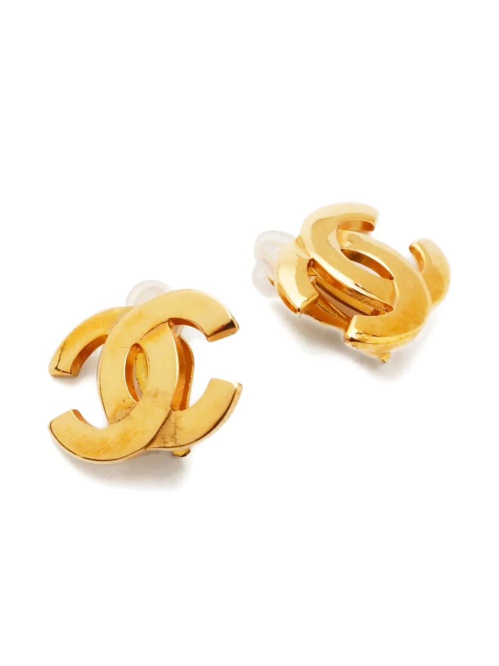 Pre-owned Chanel 2002 Cc Mark Clip-on Earrings In Gold