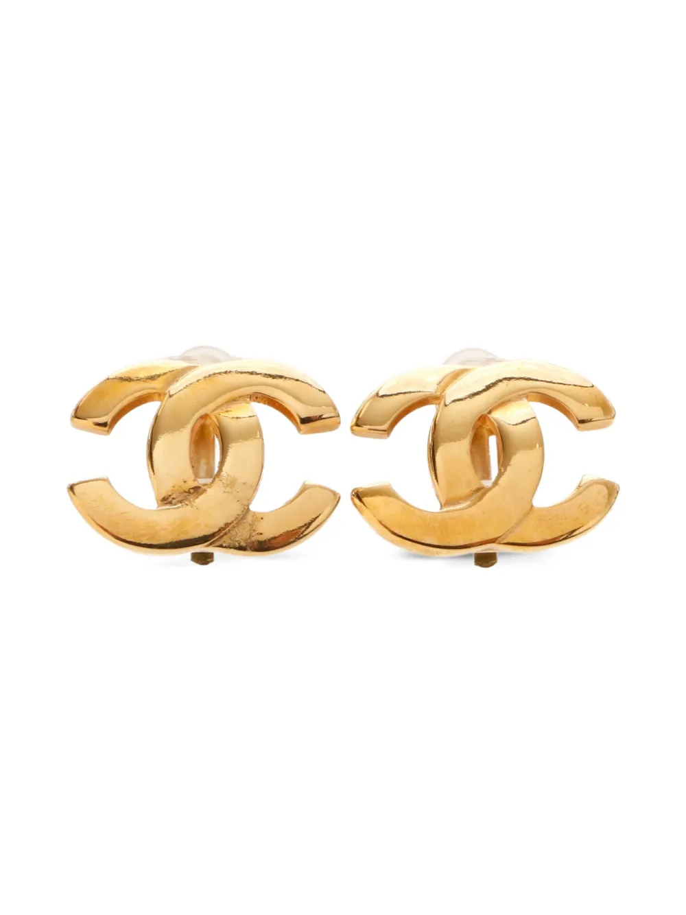 Pre-owned Chanel 2002 Cc Mark Clip-on Earrings In Gold