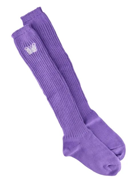 Needles butterfly-embroidered ribbed socks