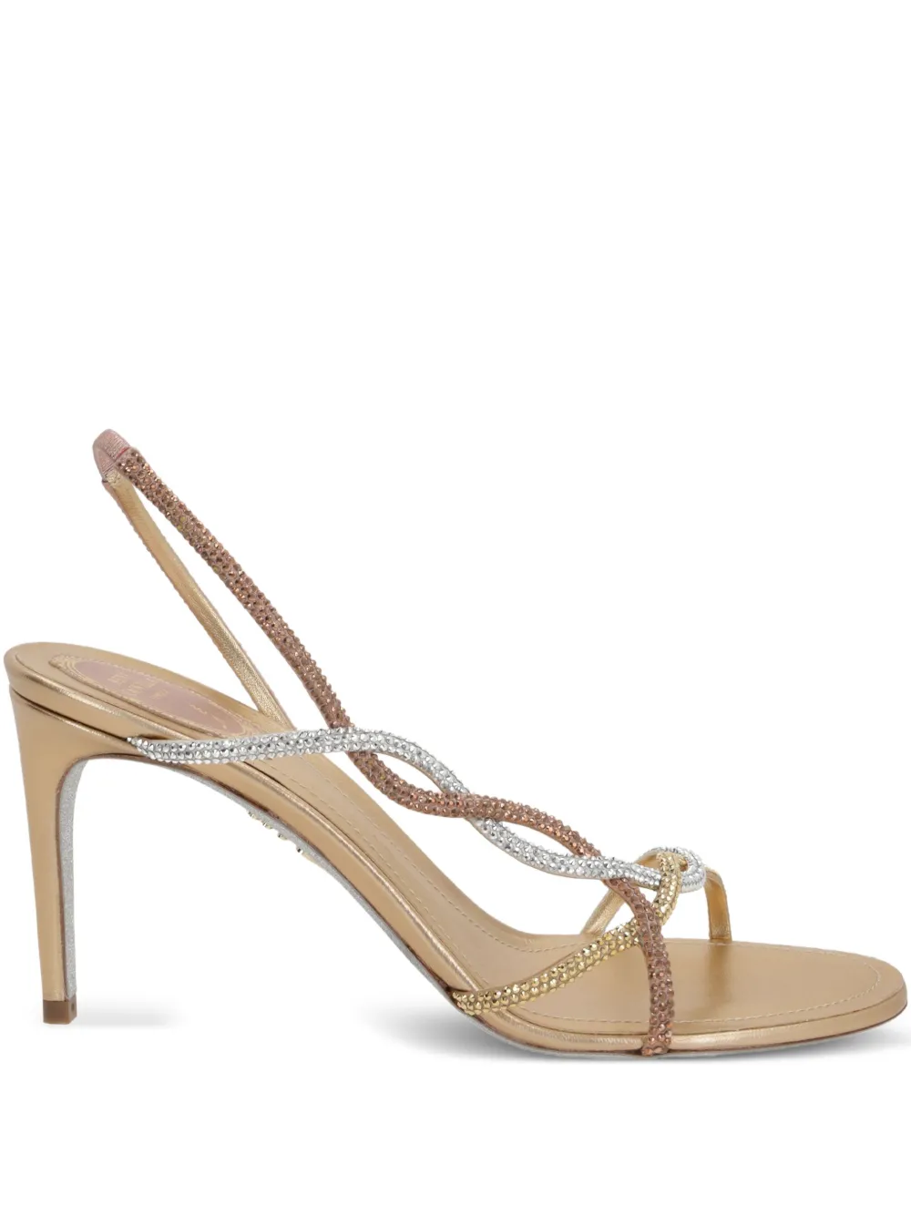 René Caovilla 80mm rhinestone-embellished slingback sandals Gold