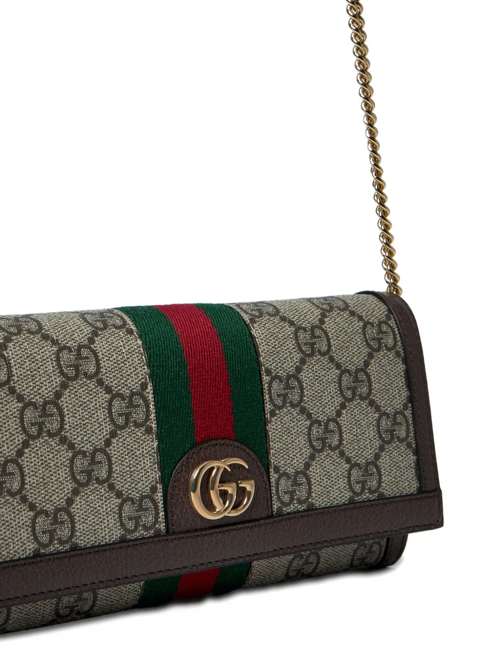 Gucci GG canvas portemonnee met ketting Bruin