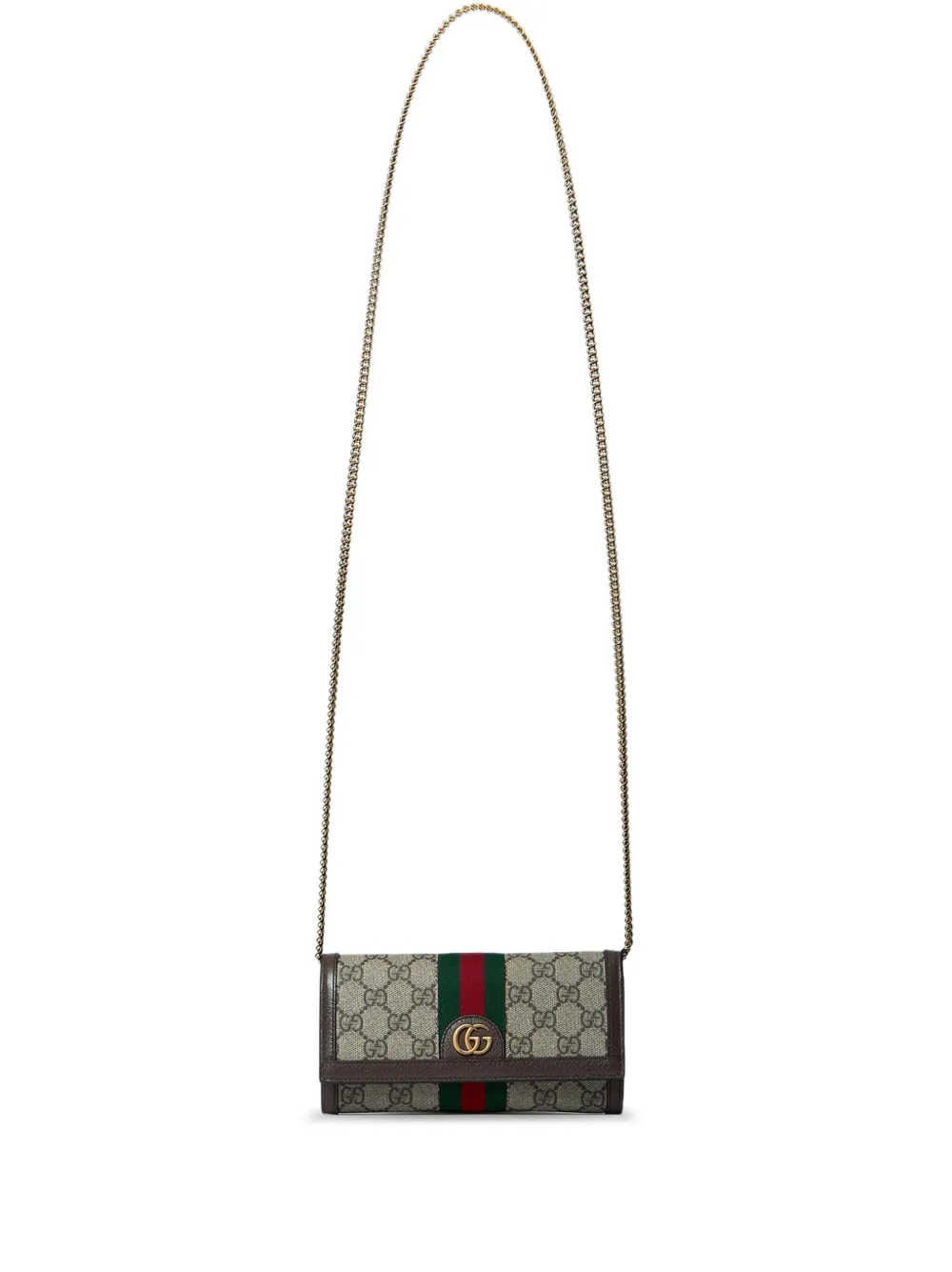 Gucci GG canvas portemonnee met ketting Bruin