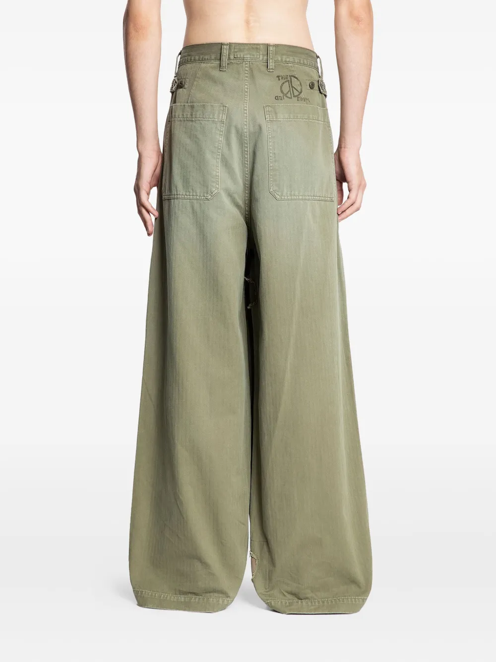 Kapital Herringbone Fatigue Baggy Pants In Green