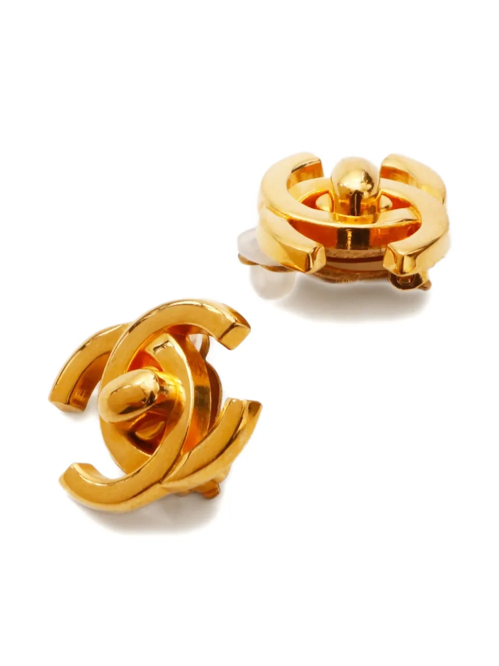 Pre-owned Chanel 1995 Cc Turn-lock Clip-on Earrings In Gold